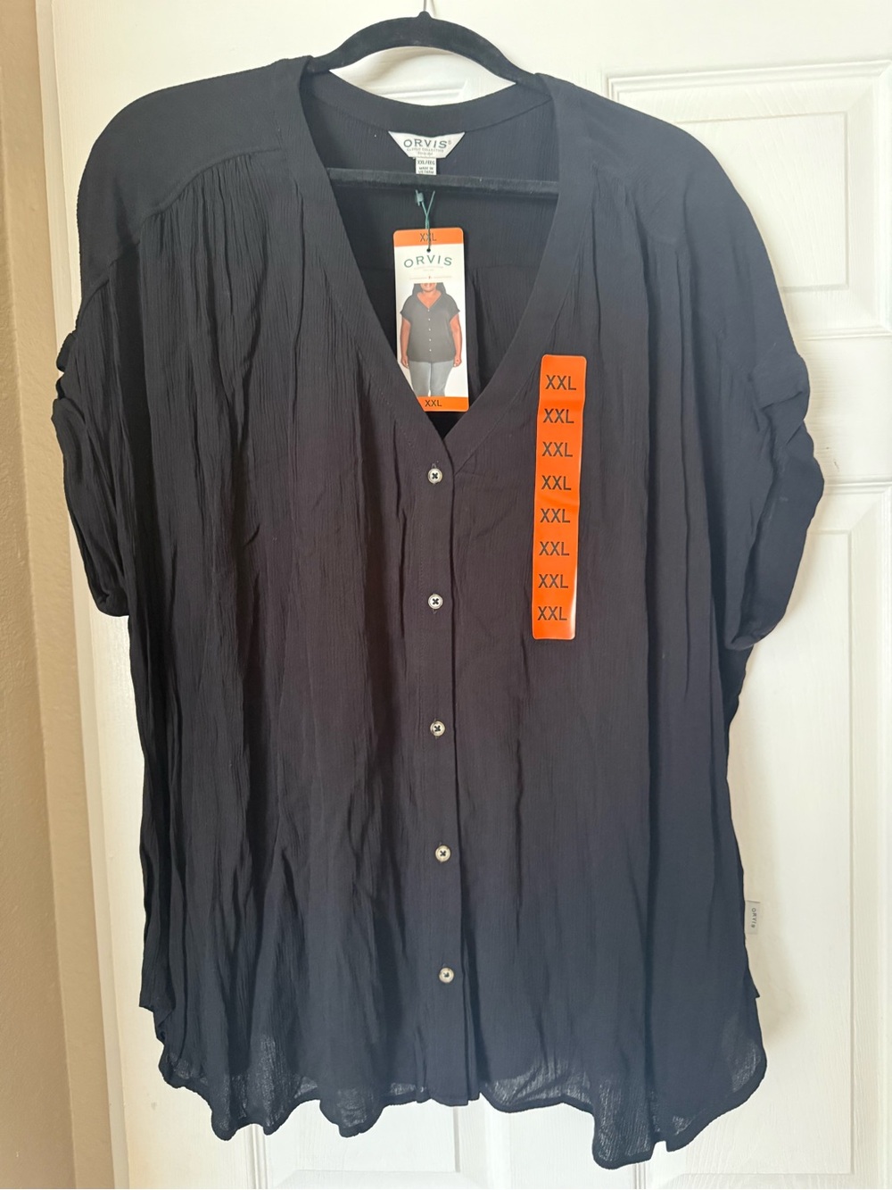Orvis Black Button-Front Short Sleeve Shirt - XXL